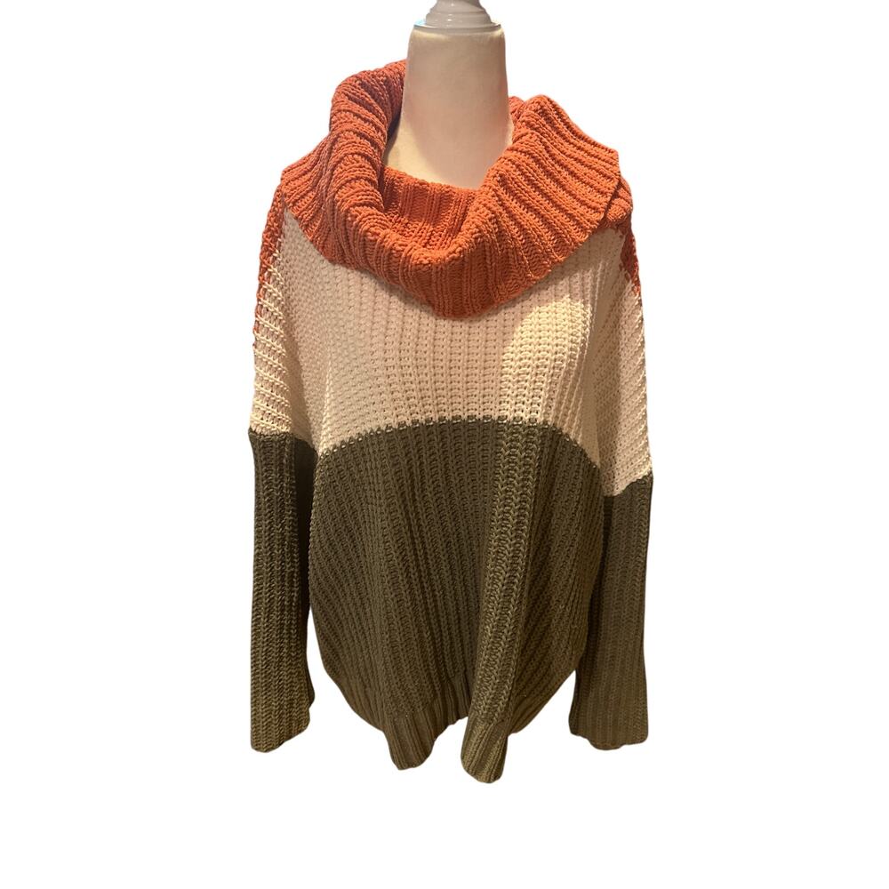Easel Chunky Color Block Fall Sweater - image 1